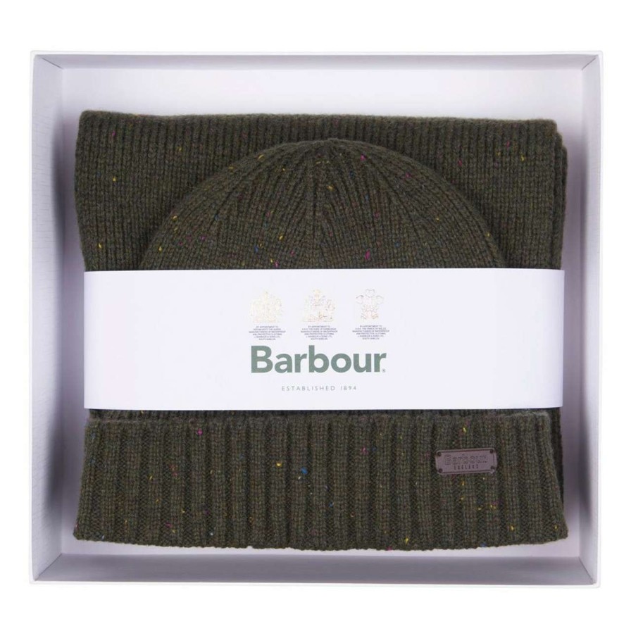 Accessories * | Shop Barbour Mens Carlton Fleck Beanie And Scarf Gift Set