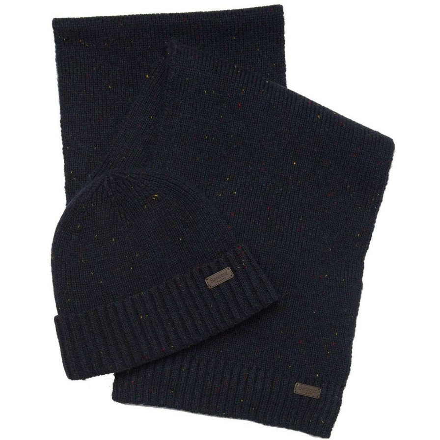 Accessories * | Shop Barbour Mens Carlton Fleck Beanie And Scarf Gift Set