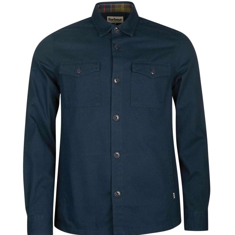 Clothing * | Good Quality Barbour Mens Essential Twill Overshirt Navy