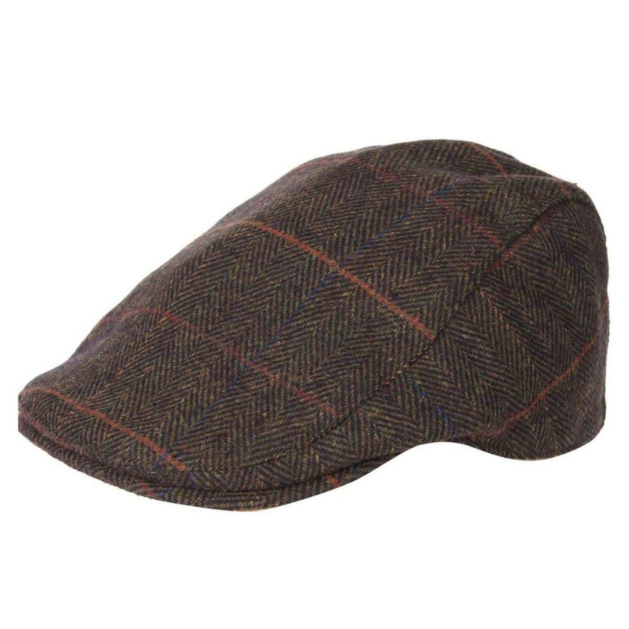 Accessories * | Flash Sale Barbour Mens Cheviot Flat Cap Olive Herringbone