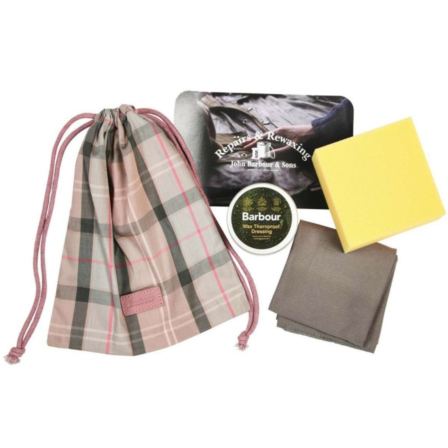 Jackets * | Flash Sale Barbour Mini Reproofing Kit Pink/Taupe Tartan