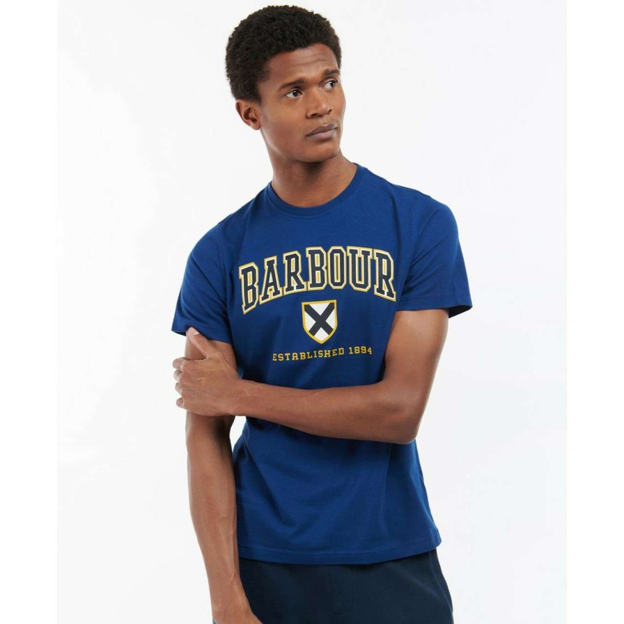 Clothing * | New Threads Barbour Mens Collegiate Graphic Tee Deep Blue