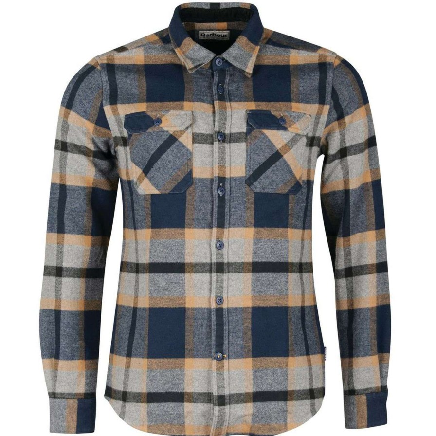 Clothing * | Online Store Barbour Mens Rhobell Tailored Shirt Grey Marl