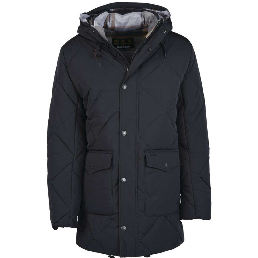 Jackets * | Lower Prices Barbour Mens Moben Quilted Jacket Black/Grey Stone Tartan