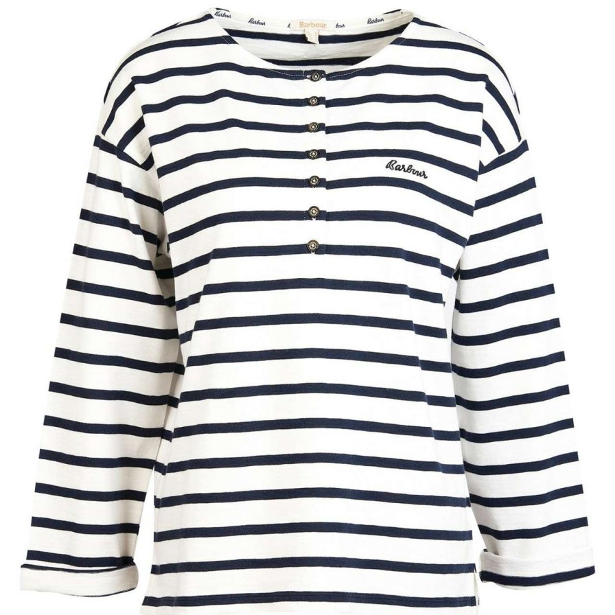 Clothing * | Best Price Barbour Womens Lunan Top Navy Stripe