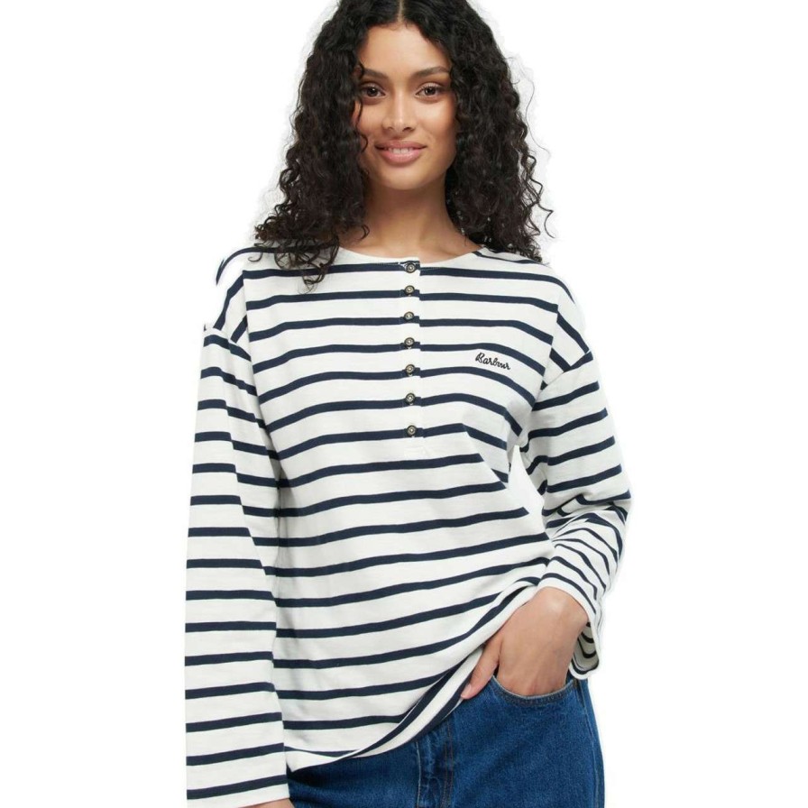 Clothing * | Best Price Barbour Womens Lunan Top Navy Stripe