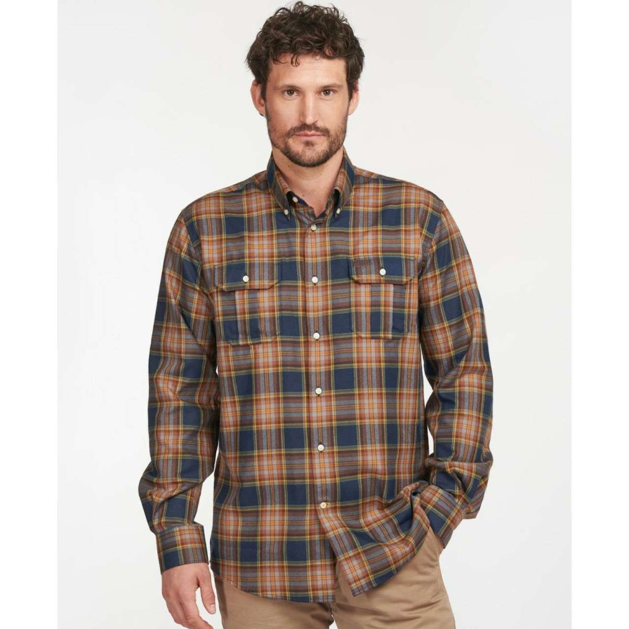 Clothing * | New Threads Barbour Mens Singsby Thermo Weave Shirt Navy