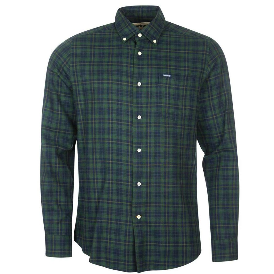 Clothing * | Discount Store Barbour Mens Dalby Eco Tailored Shirt Forest