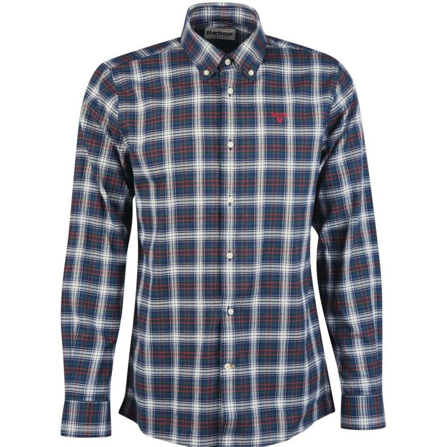 Clothing * | Bestsellers Barbour Mens Portland Tailored Shirt Navy