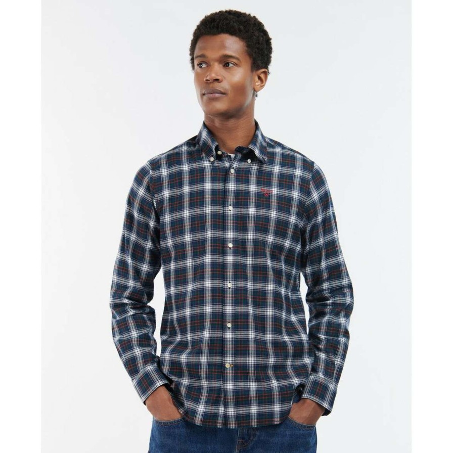 Clothing * | Bestsellers Barbour Mens Portland Tailored Shirt Navy