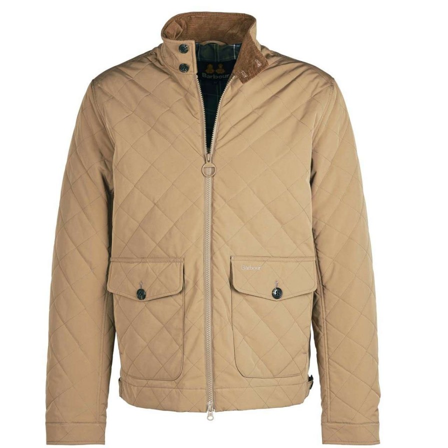 Jackets * | Lower Prices Barbour Mens Hitchen Quilted Jacket Sand/Grey Stone Tartan