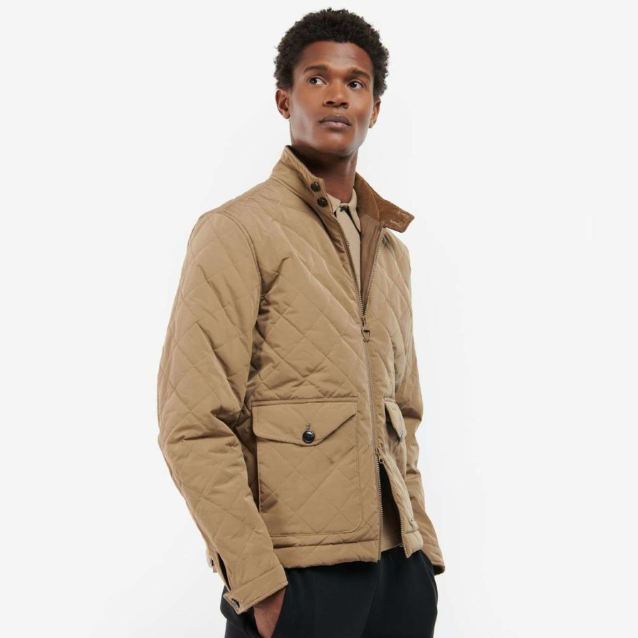 Jackets * | Lower Prices Barbour Mens Hitchen Quilted Jacket Sand/Grey Stone Tartan