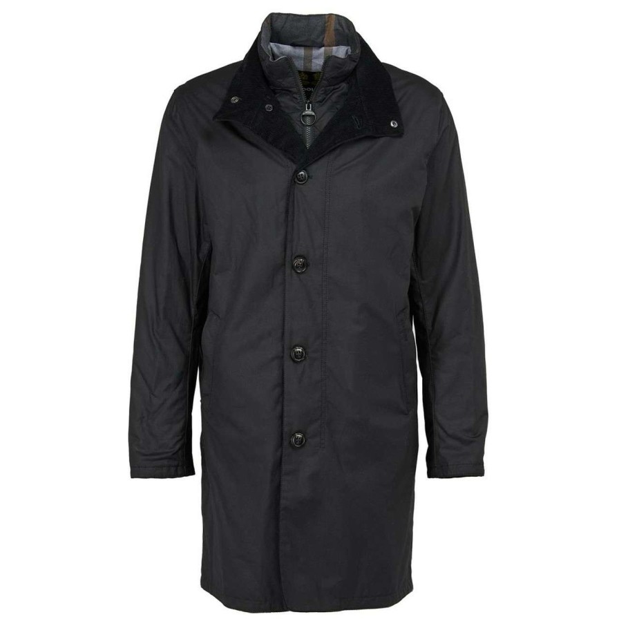 Jackets * | Closeout Sale Barbour Mens Cobalt Wax Mac Black/Grey Stone Tartan