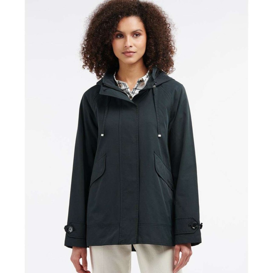 Jackets * | Closeout Sale Barbour Womens Madeleine Showerproof Jacket Black/Rosemary Tartan