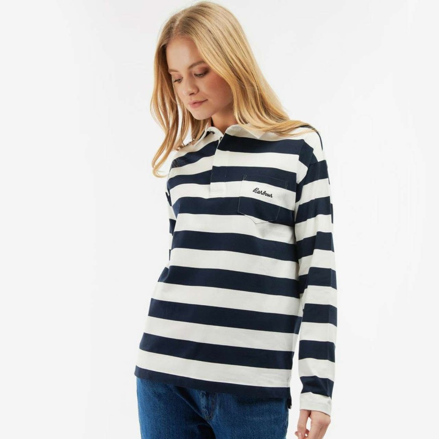 Clothing * | Good Quality Barbour Womens Ellison Top Navy Stripe