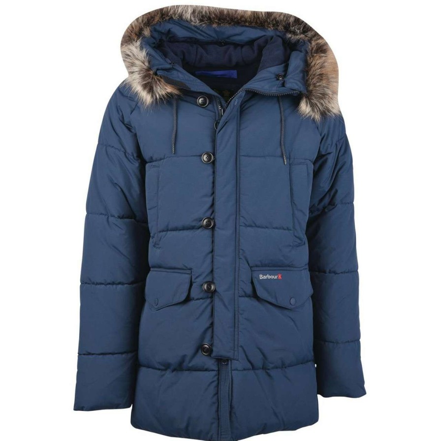 Jackets * | Discount Store Barbour Mens Baffle Quilted Parka Navy