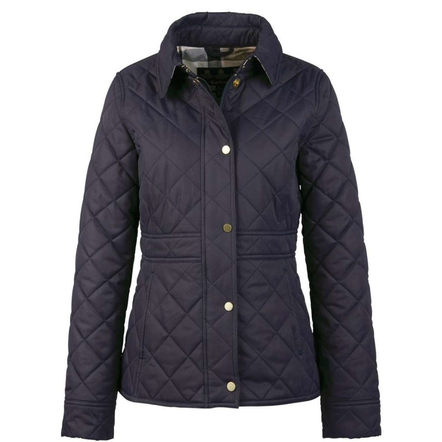 Jackets * | 100% Guarantee Barbour Womens Jemima Quilted Jacket Midnight/Rosewood Tartan