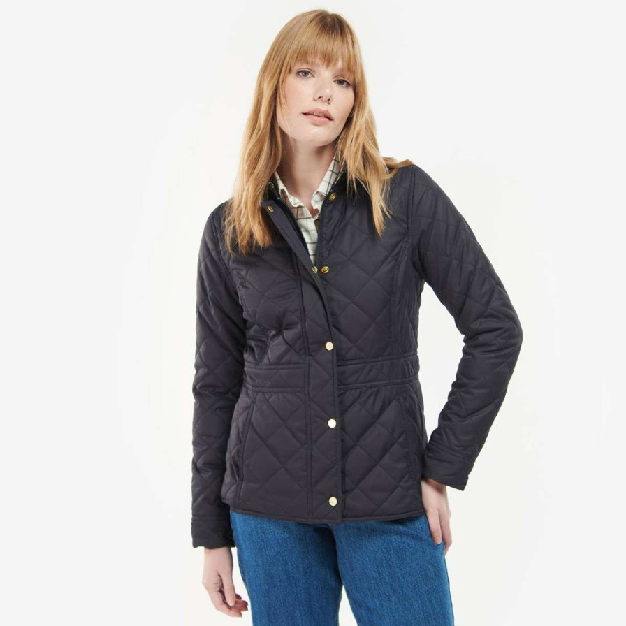 Jackets * | 100% Guarantee Barbour Womens Jemima Quilted Jacket Midnight/Rosewood Tartan