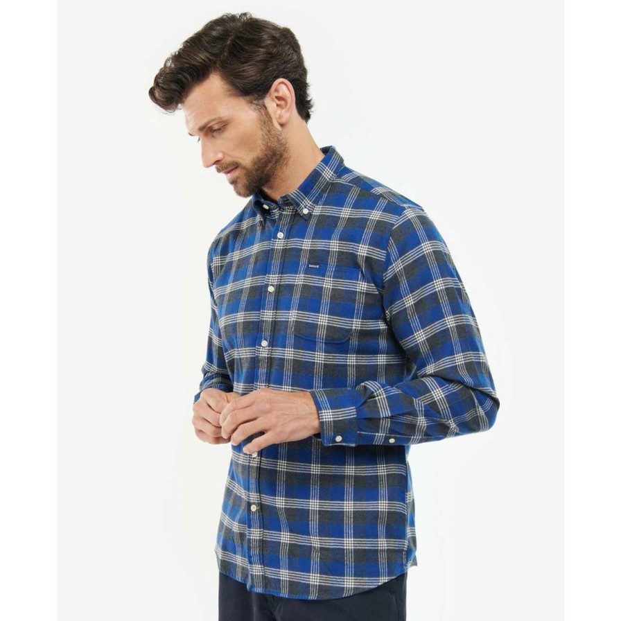 Clothing * | Bestsellers Barbour Mens Brockwell Tailored Fit Shirt Blue