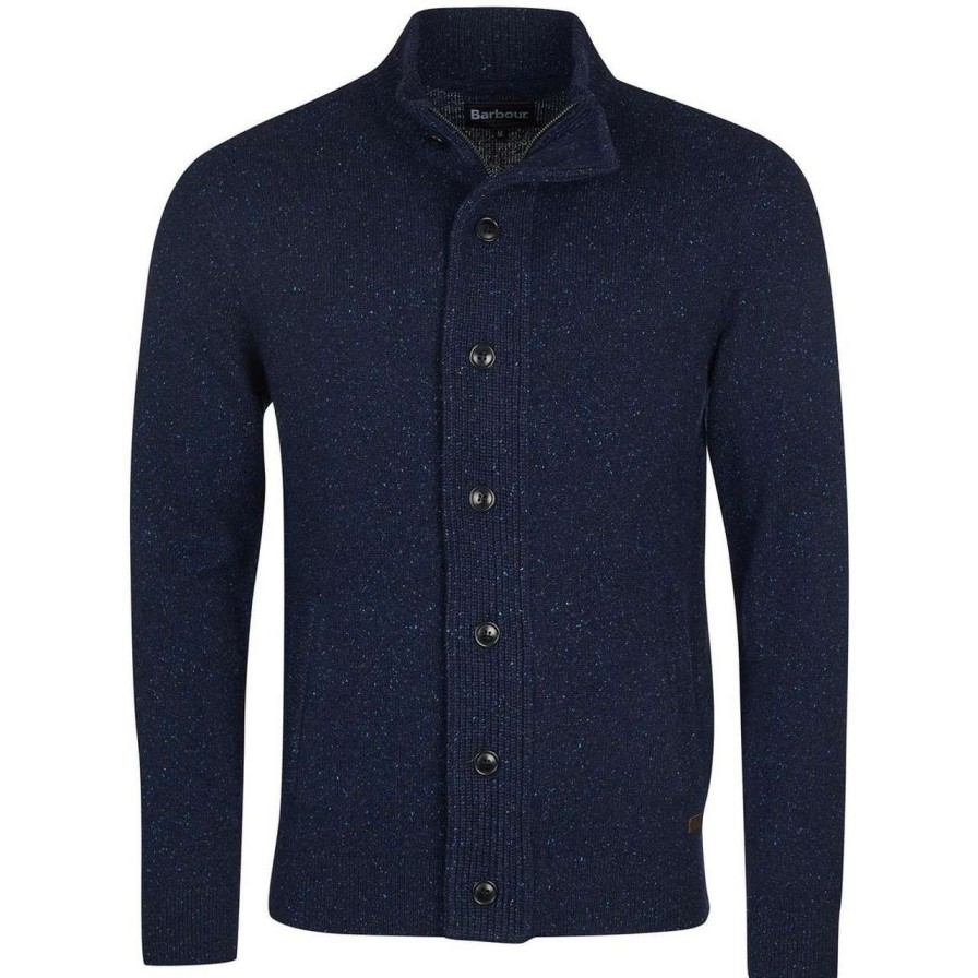 Clothing * | Discount Store Barbour Mens Essential Tisbury Zip Through Cardigan Navy