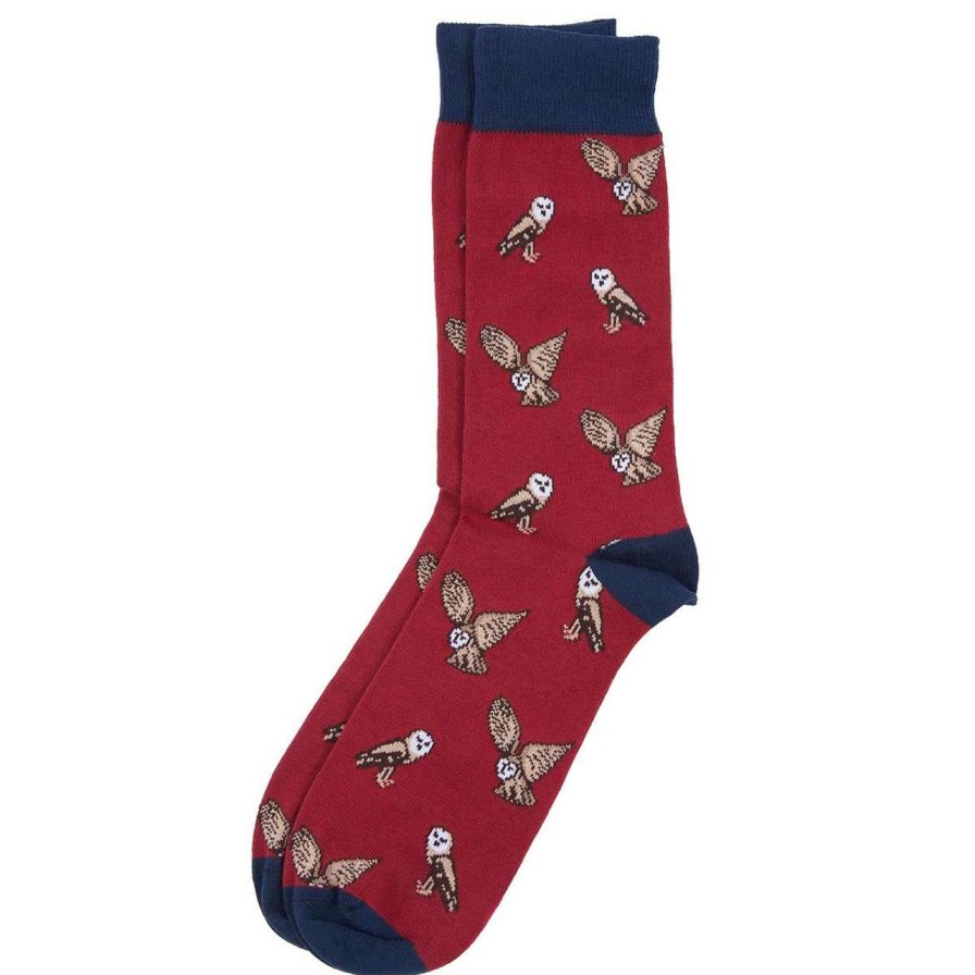 Accessories * | Good Quality Barbour Mens Owl Socks Cranberry