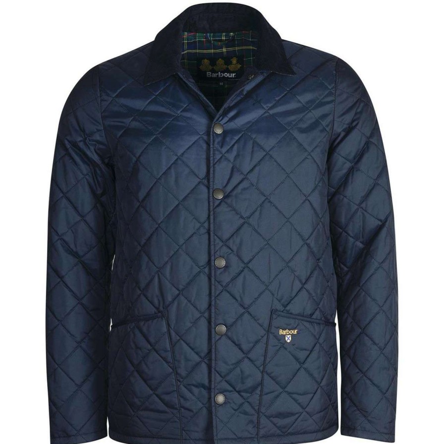 Jackets * | Online Store Barbour Mens Crested Herron Quilted Jacket Navy/Ivy