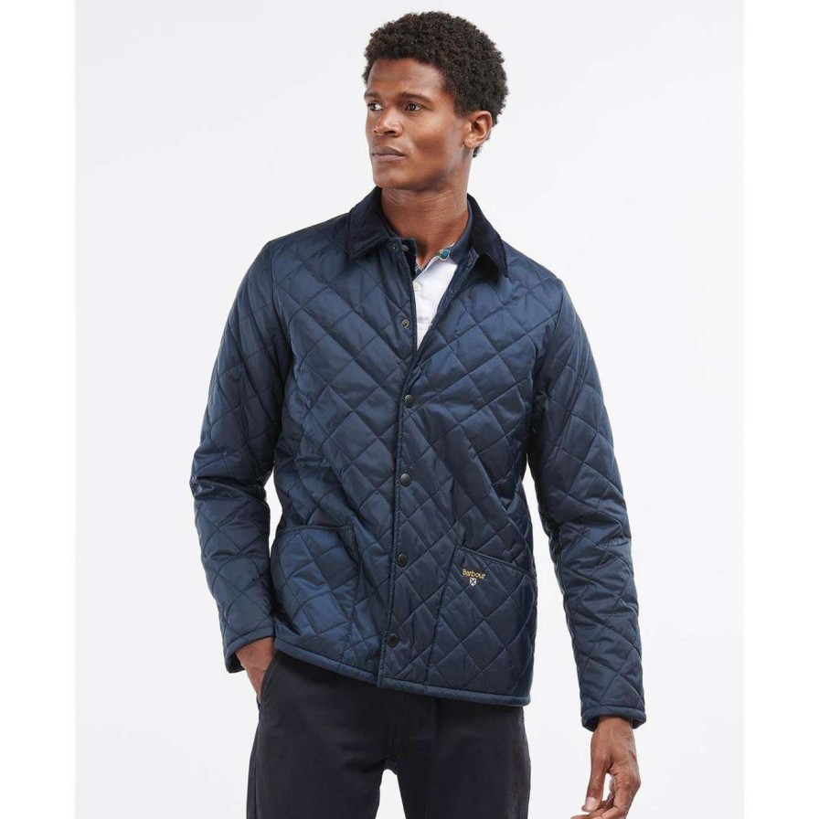 Jackets * | Online Store Barbour Mens Crested Herron Quilted Jacket Navy/Ivy