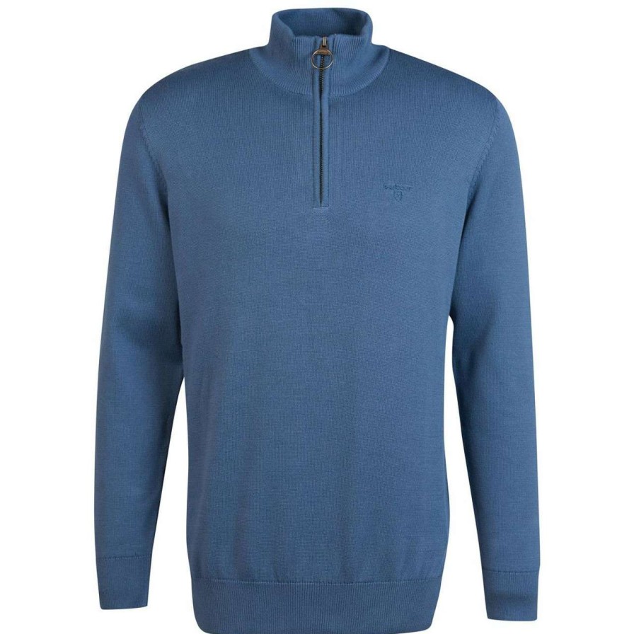 Clothing * | Discount Barbour Mens Cotton Half Zip Sweater Bearing Sea