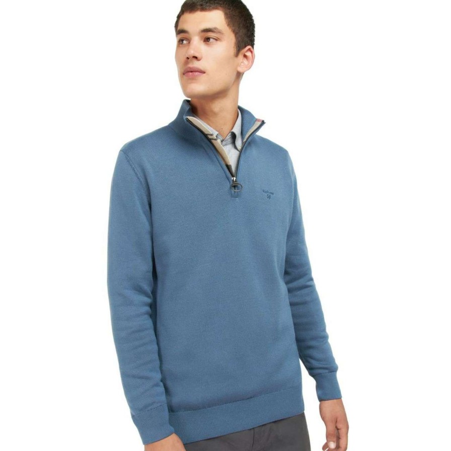 Clothing * | Discount Barbour Mens Cotton Half Zip Sweater Bearing Sea