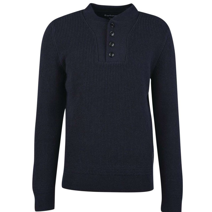 Clothing * | 100% Guarantee Barbour Mens Corsair Button Up Sweater Navy