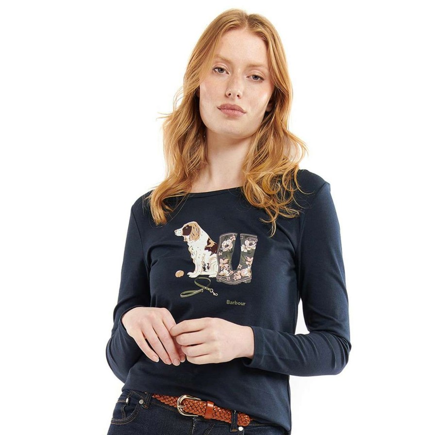 Clothing * | Bestsellers Barbour Womens Hedley L/S Tee Navy