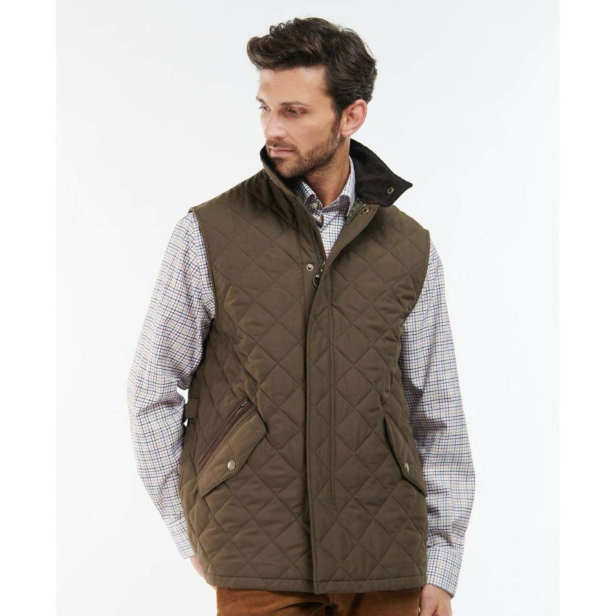 Clothing * | Good Quality Barbour Mens Shoveler Gilet Dk Olive