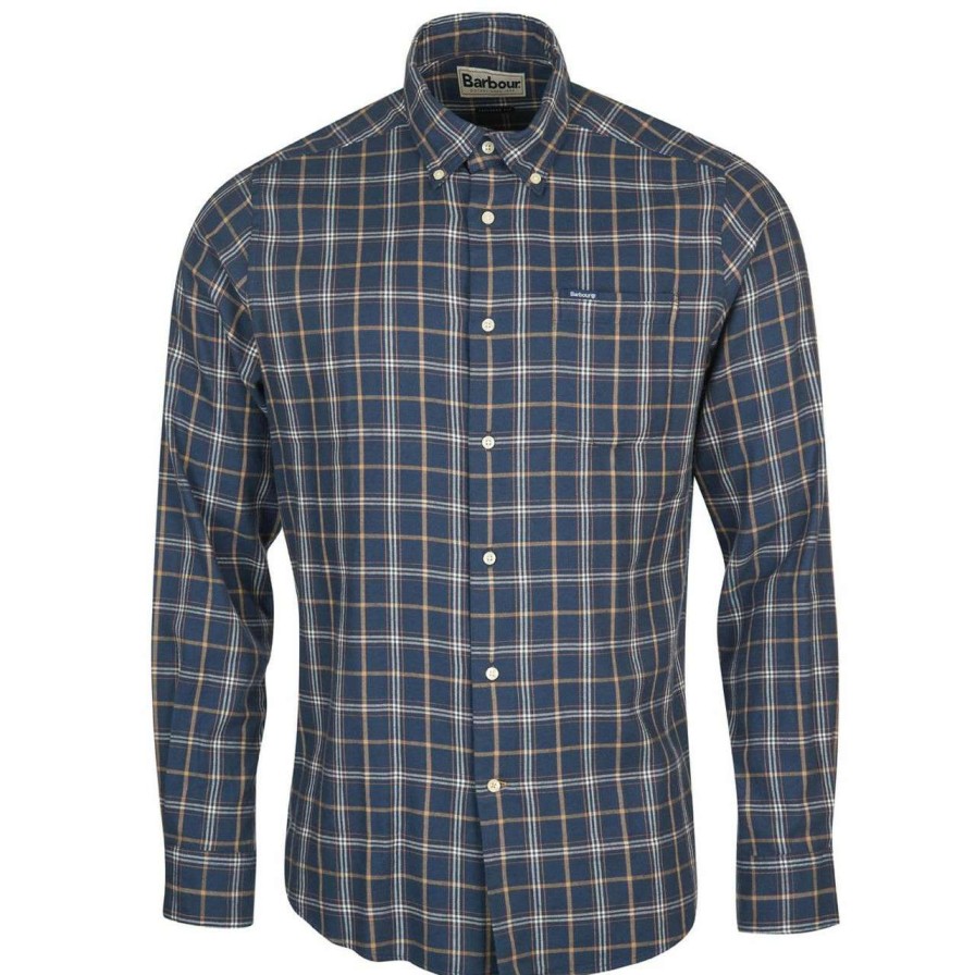 Clothing * | Closeout Sale Barbour Mens Delamere Eco Tailored Shirt Navy