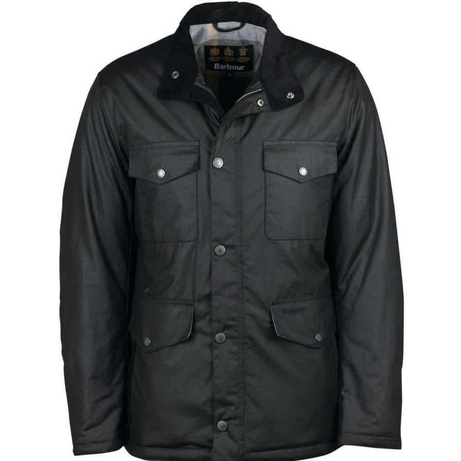 Jackets * | Quality Guarantee Barbour Mens Bainbridge Wax Jacket Black/Grey Stone Tartan