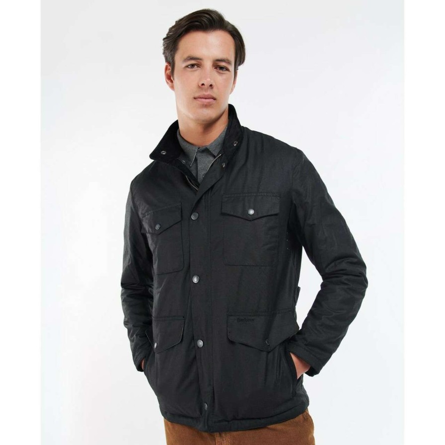 Jackets * | Quality Guarantee Barbour Mens Bainbridge Wax Jacket Black/Grey Stone Tartan