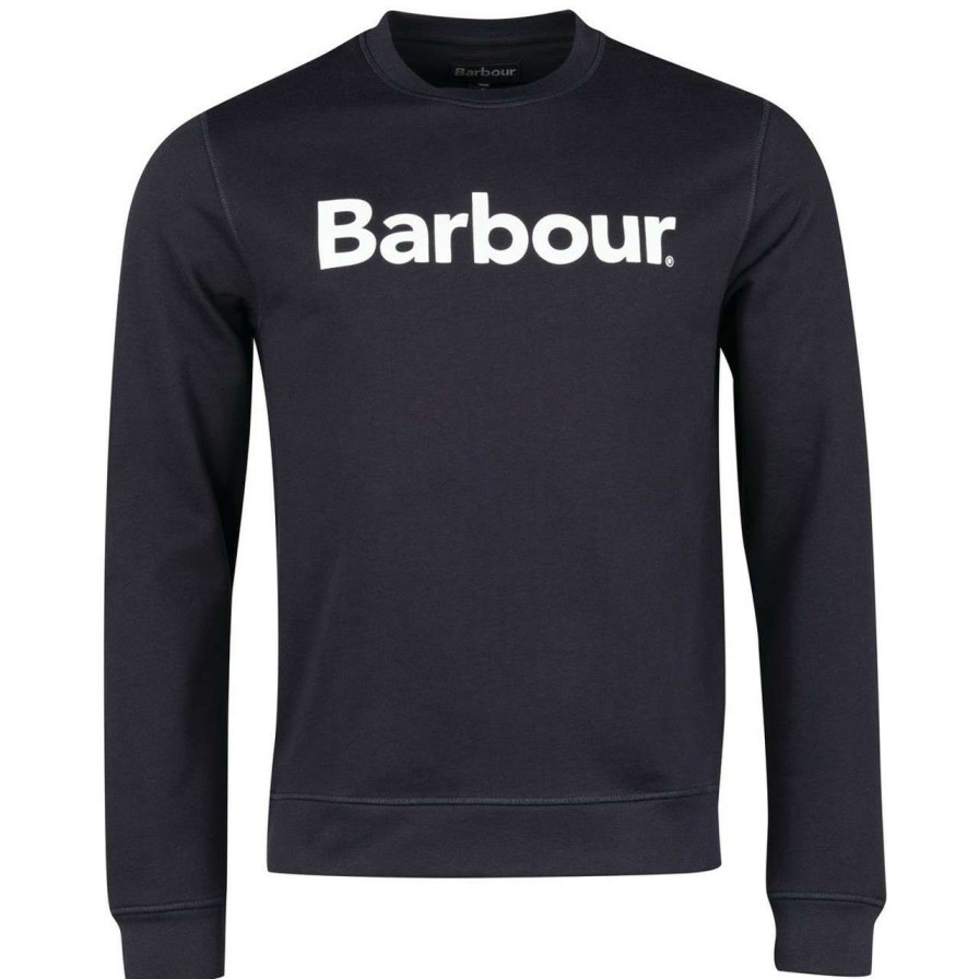 Clothing * | Lower Prices Barbour Mens Logo Crew Neck Jumper Navy