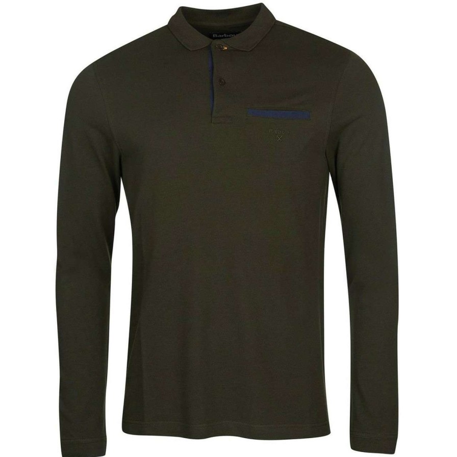 Clothing * | Discount Barbour Mens Essential Long Sleeve Pocket Polo Shirt