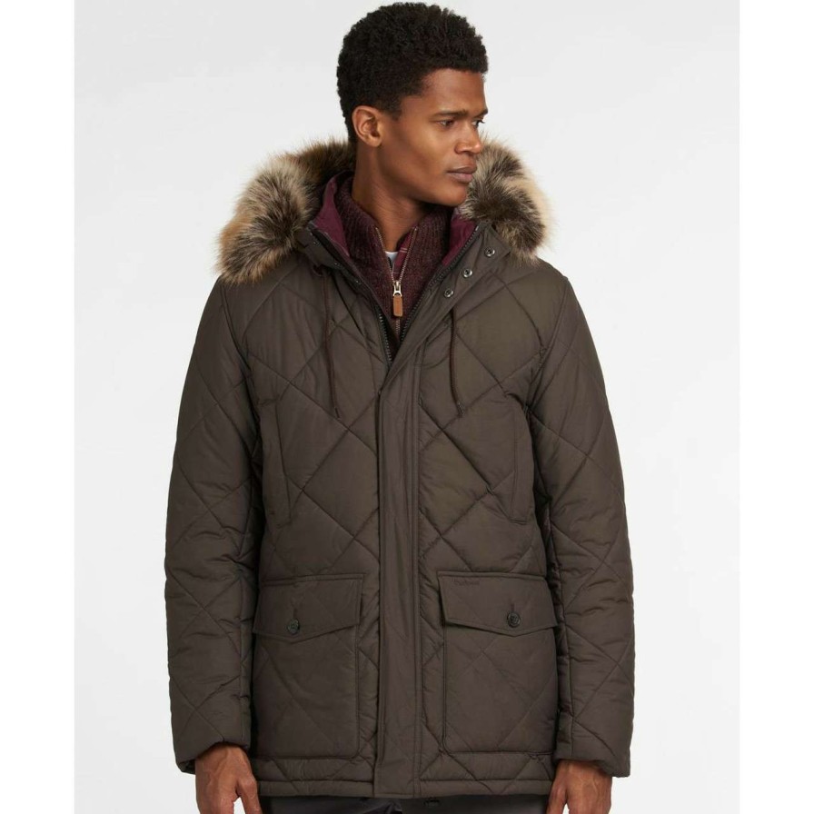 Jackets * | Online Store Barbour Mens Holburn Quilted Jacket Rustic/Winter Red