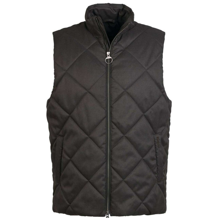 Clothing * | Cheap Barbour Mens Henley Gilet Charcoal/Cordovan