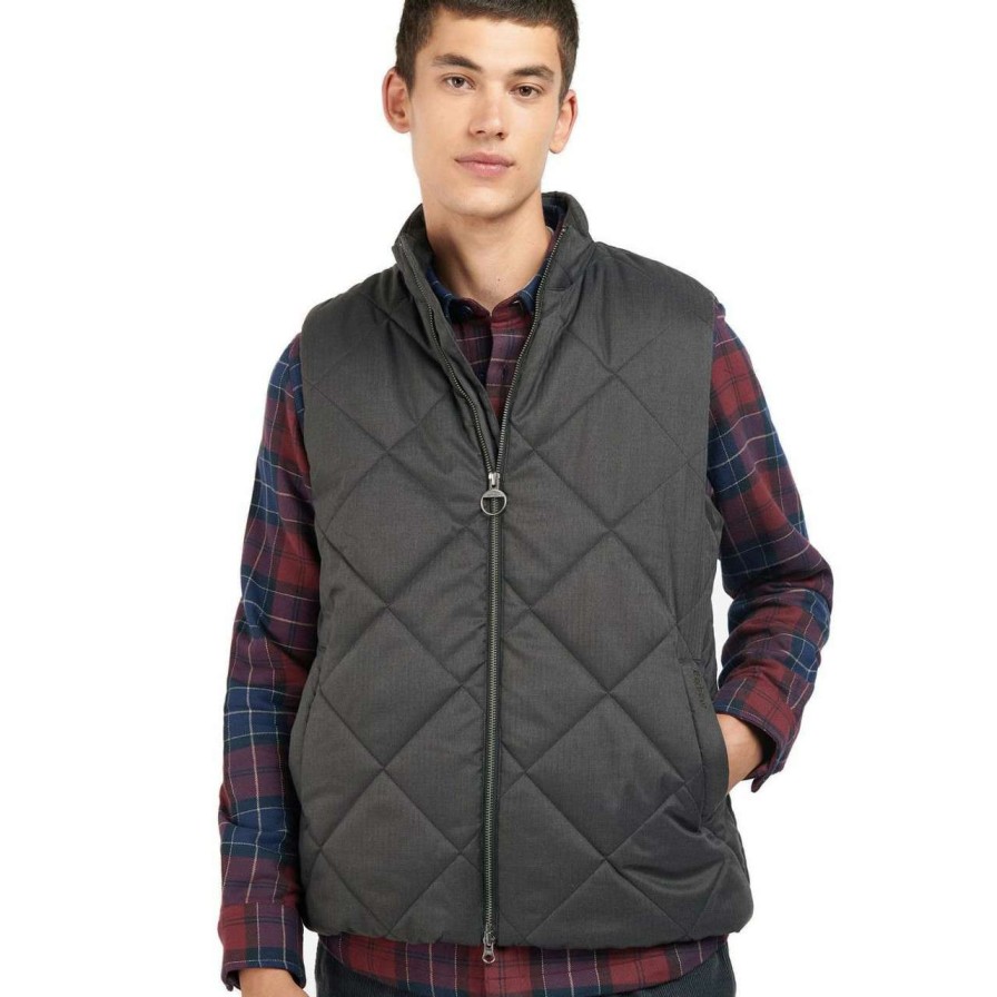 Clothing * | Cheap Barbour Mens Henley Gilet Charcoal/Cordovan