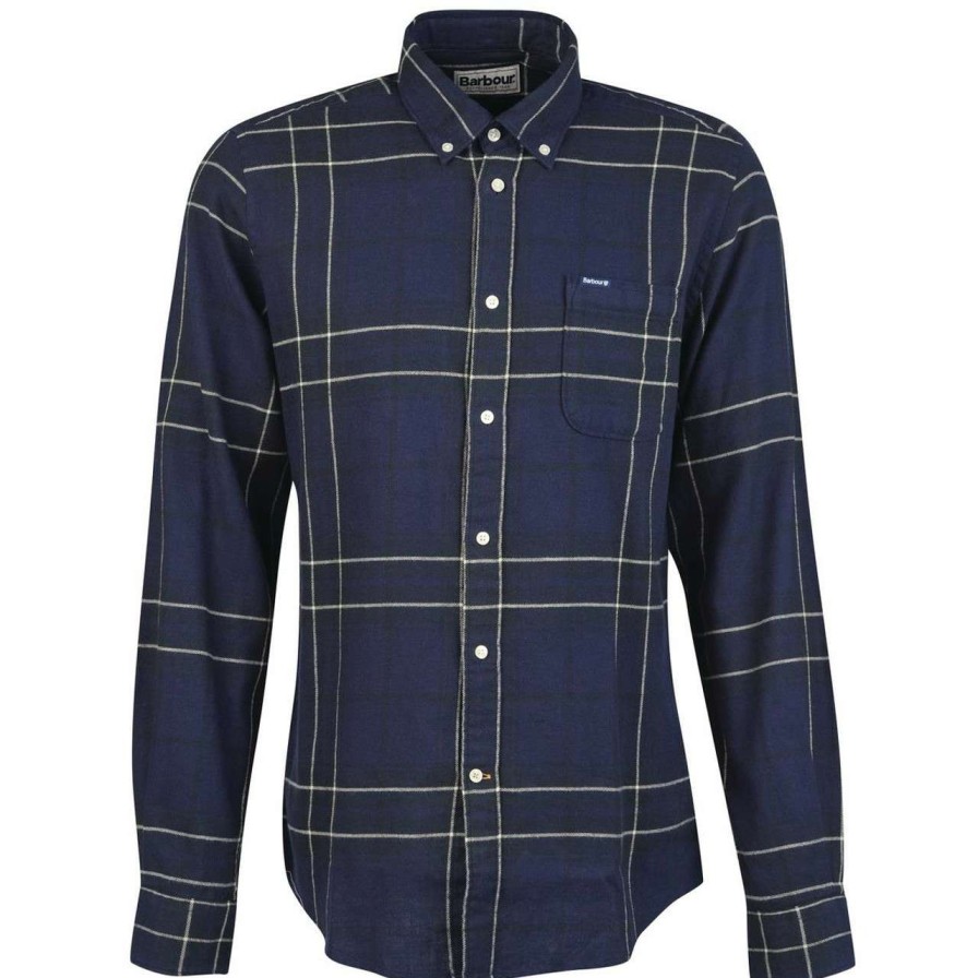 Clothing * | Cheap Barbour Mens Carter Tailored Fit Shirt Navy