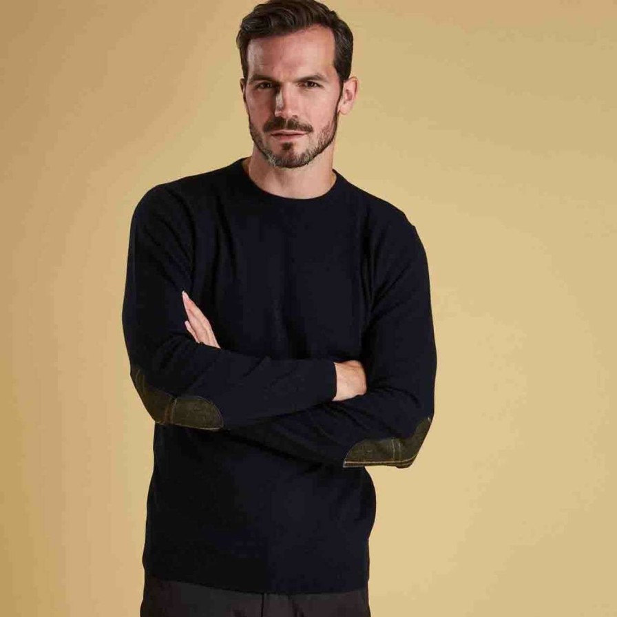 Clothing * | Discount Online Barbour Mens Harrow Crew Neck Dark Navy