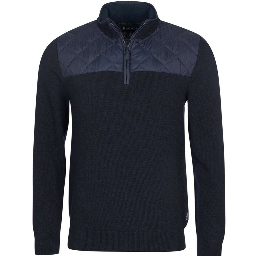 Clothing * | Lower Prices Barbour Mens Essential Diamond Quilt Half Zip Pullover Jumper Navy