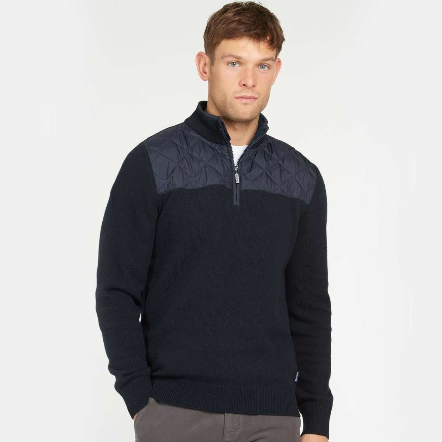 Clothing * | Lower Prices Barbour Mens Essential Diamond Quilt Half Zip Pullover Jumper Navy