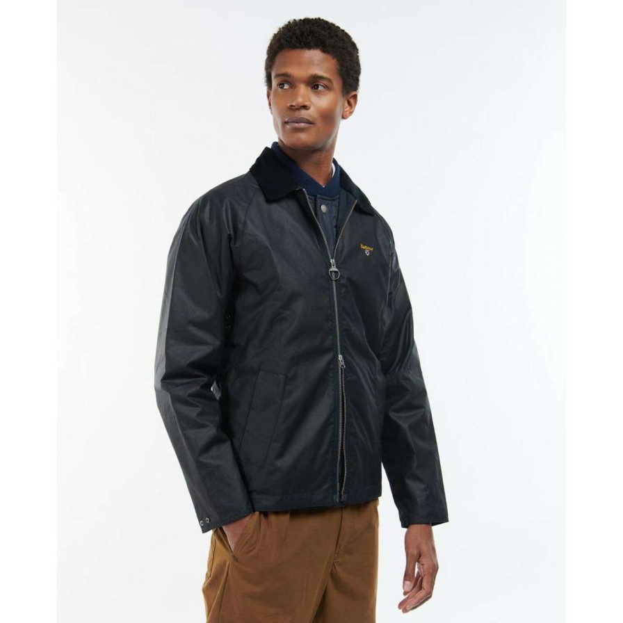 Jackets * | Discount Barbour Mens College Wax Jacket Navy/Ivy Tartan