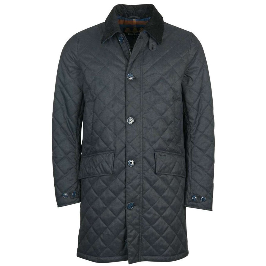 Jackets * | Online Store Barbour Mens Quilted Mac Coat Navy/Midnight