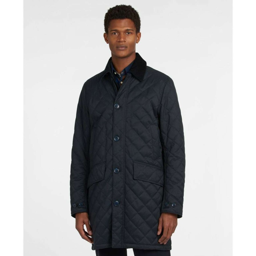 Jackets * | Online Store Barbour Mens Quilted Mac Coat Navy/Midnight