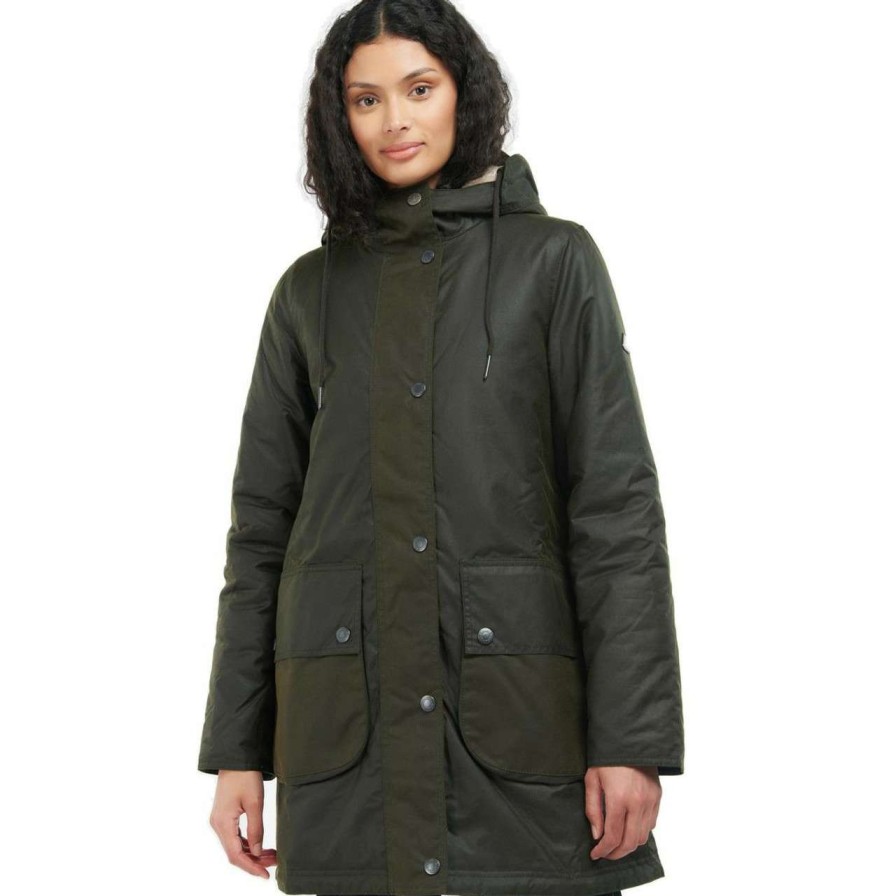 Jackets * | Cheap Barbour Womens Lunan Wax Jacket Fern/Olive/Limeade