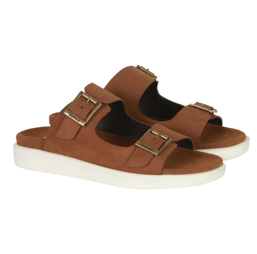 Footwear * | Online Sales Barbour Womens Giada Sandals Cognac Nubuck