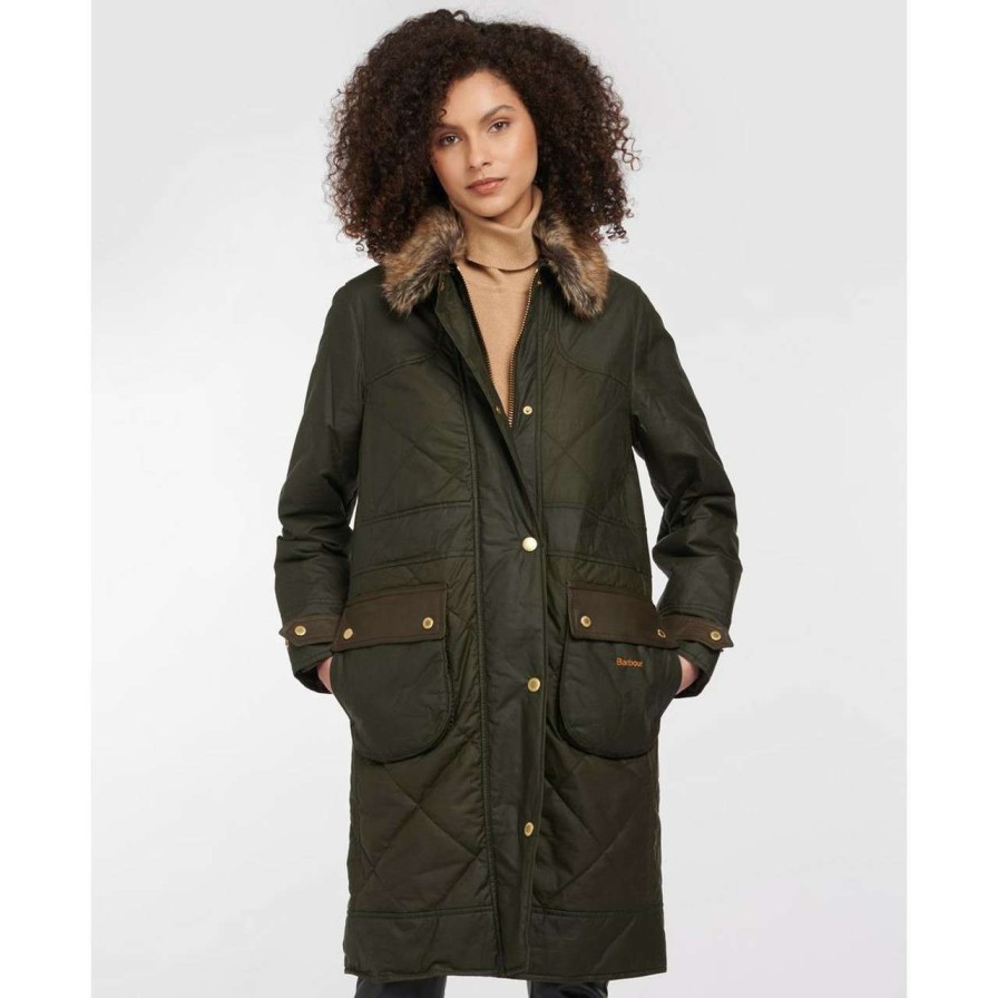 Jackets * | Bestsellers Barbour Womens Golspie Wax Jacket Archive Olive/Classic